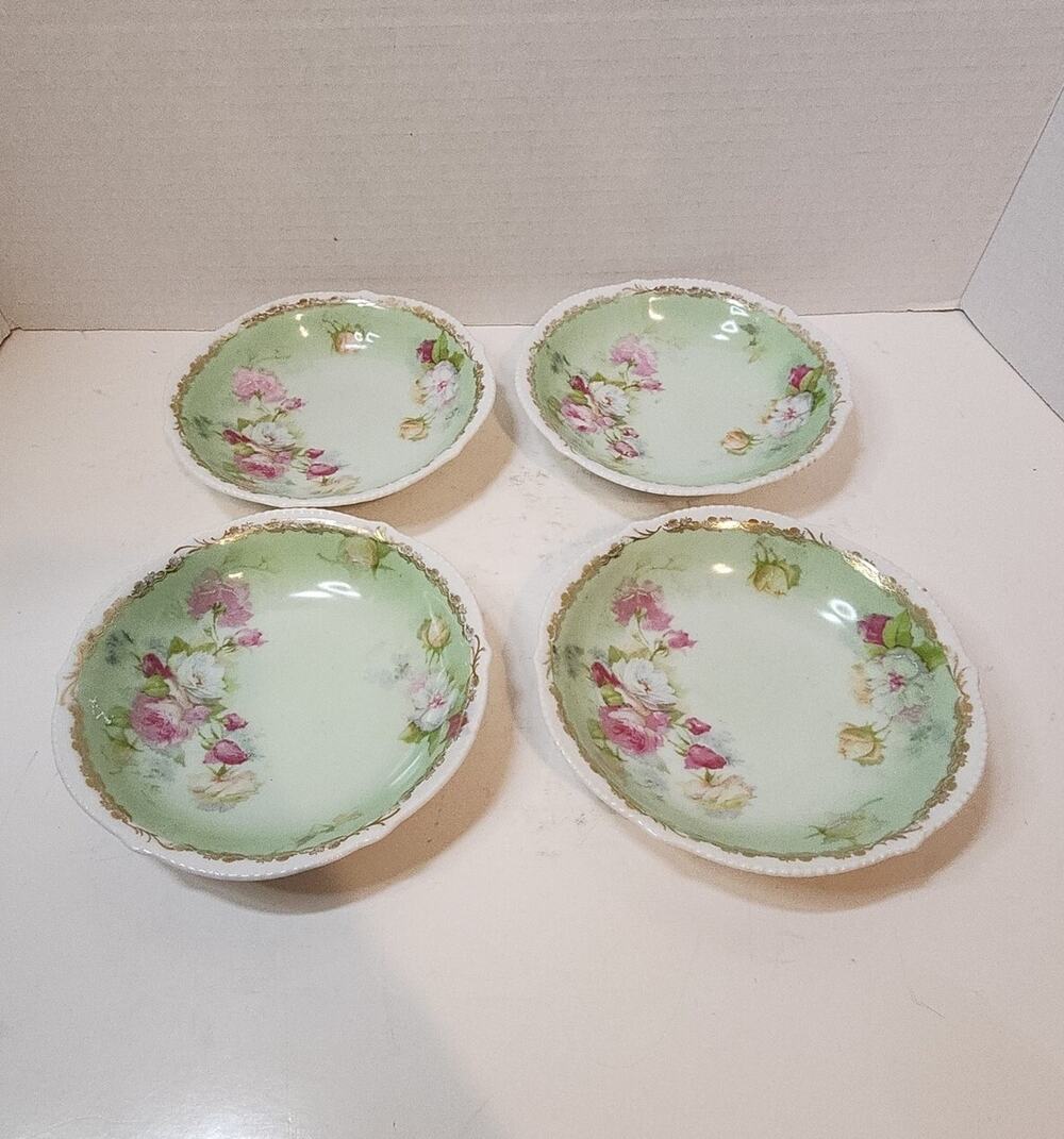 Tirschenreuth Bavaria Porcelain Rose 5.5" Bowls Hand Painted Scallop Edge Qty 4